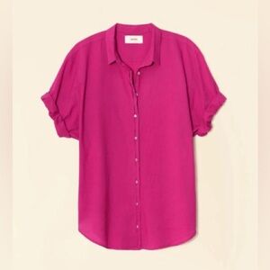 Xirena Channing Short Sleeve Button Down Cotton Poplin Shirt Pink Plum Classic‎